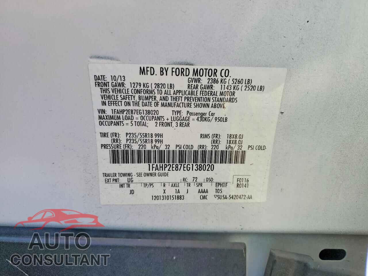 FORD TAURUS 2014 - 1FAHP2E87EG138020