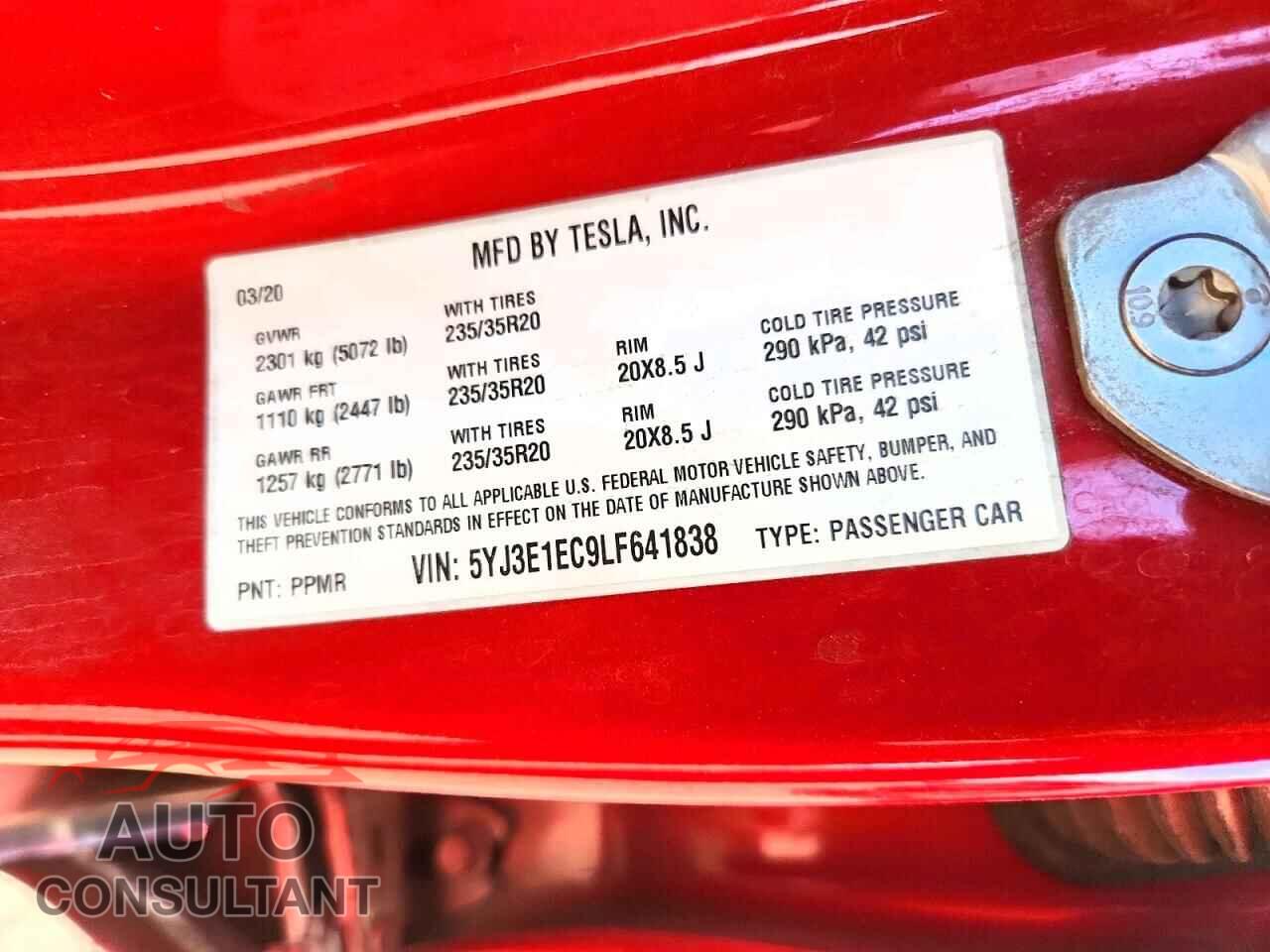 TESLA MODEL 3 2020 - 5YJ3E1EC9LF641838