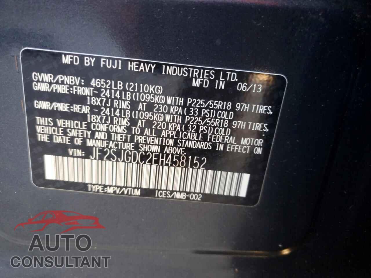 SUBARU FORESTER 2017 - JF2SJGDC2EH458152