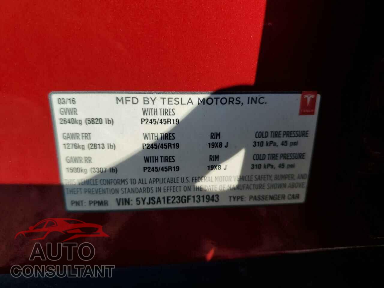 TESLA MODEL S 2016 - 5YJSA1E23GF131943