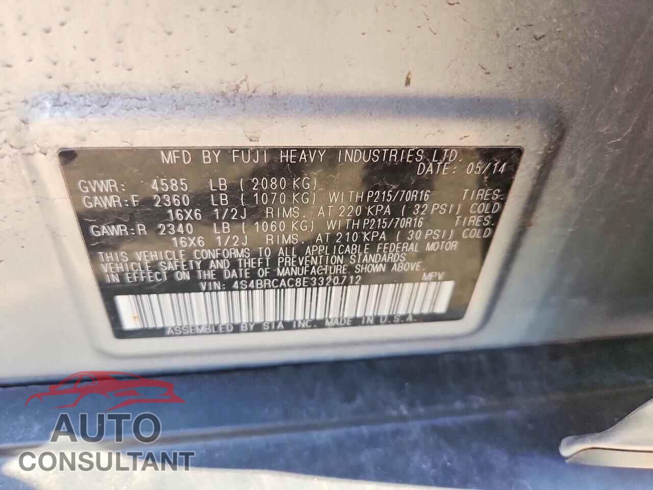 SUBARU OUTBACK 2014 - 4S4BRCAC8E3320712