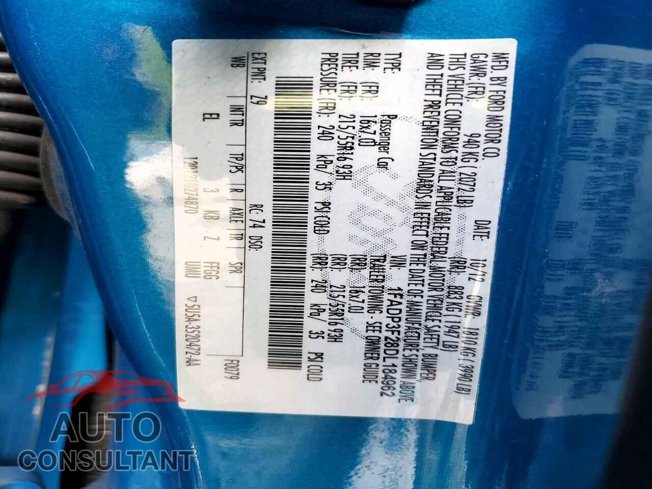 FORD FOCUS 2013 - 1FADP3F28DL184962