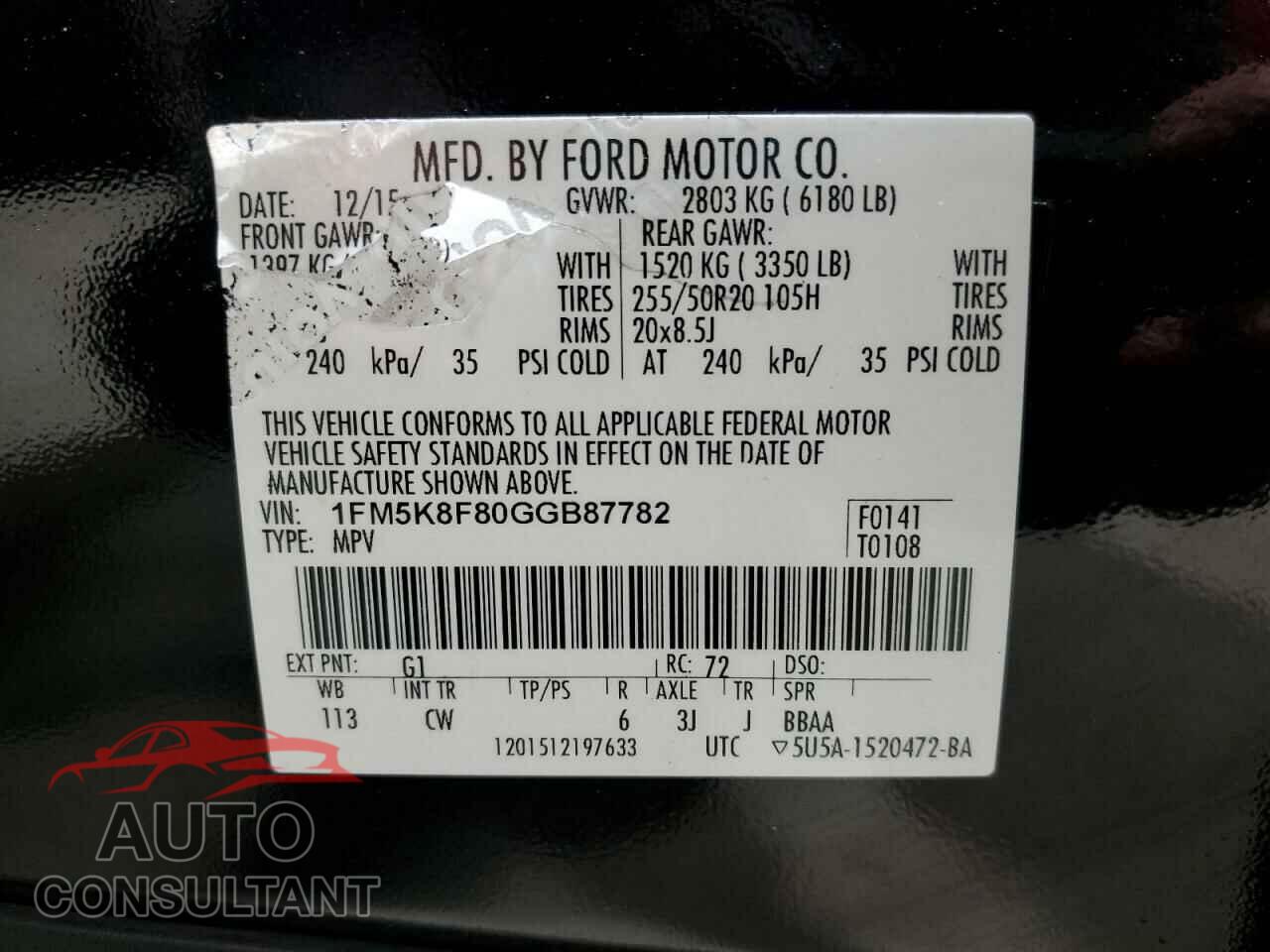 FORD EXPLORER 2016 - 1FM5K8F80GGB87782