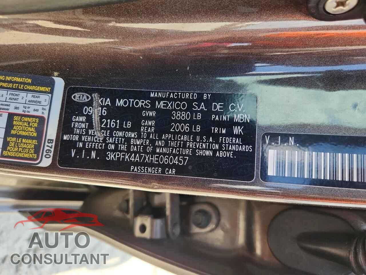 KIA FORTE 2017 - 3KPFK4A7XHE060457