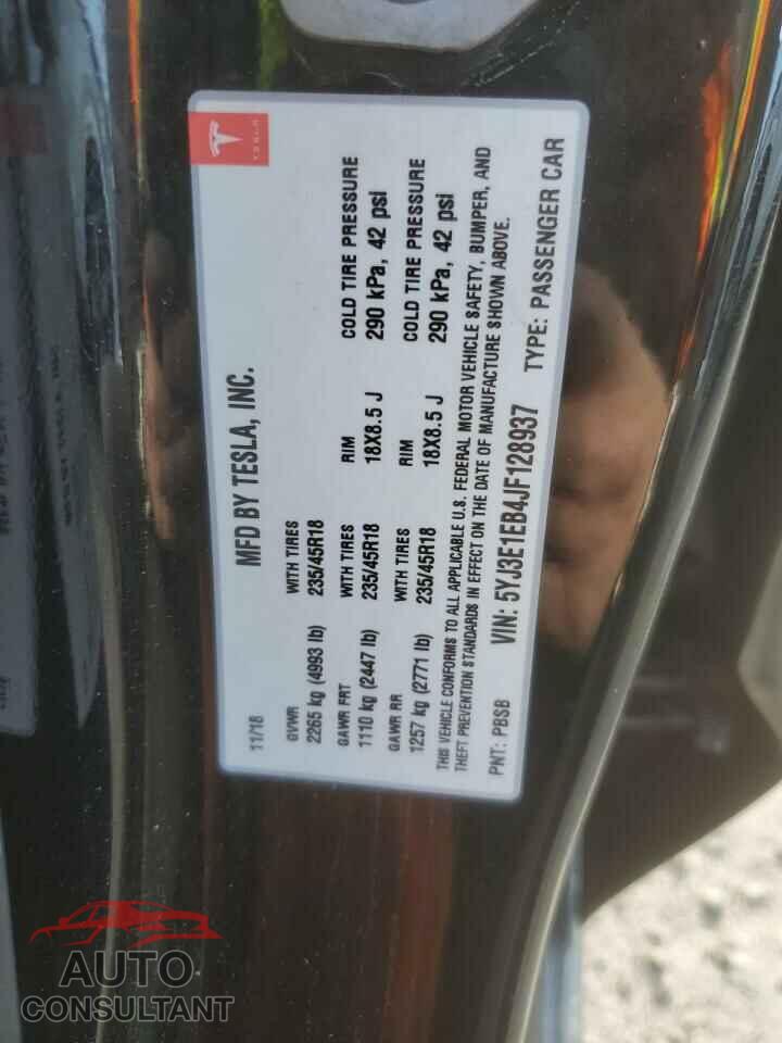 TESLA MODEL 3 2018 - 5YJ3E1EB4JF128937