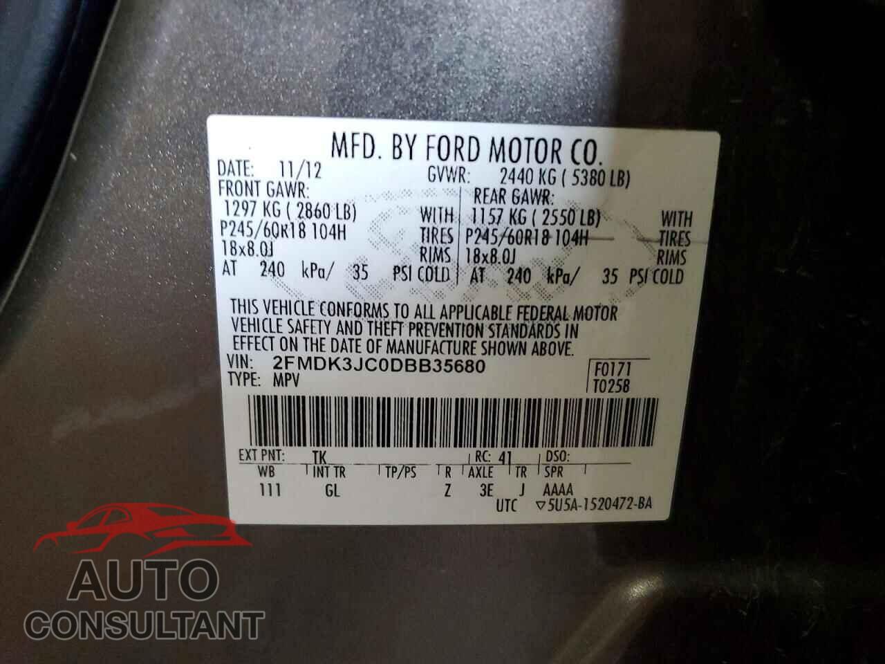 FORD EDGE 2013 - 2FMDK3JC0DBB35680