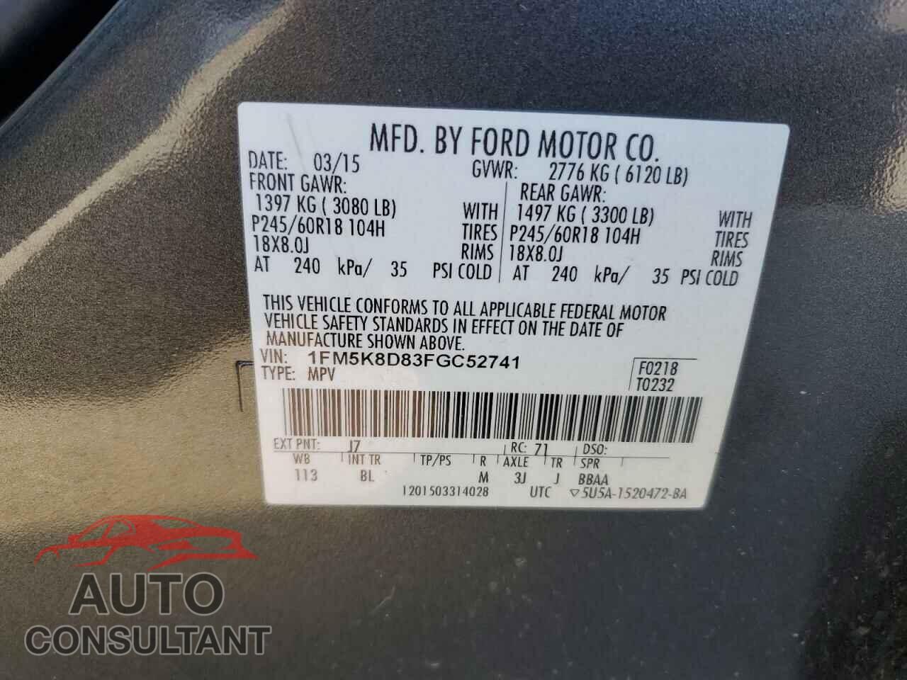 FORD EXPLORER 2015 - 1FM5K8D83FGC52741