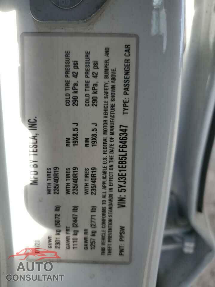 TESLA MODEL 3 2020 - 5YJ3E1EB5LF646347