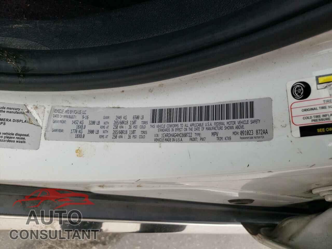 DODGE DURANGO 2017 - 1C4RDHAG4HC660722