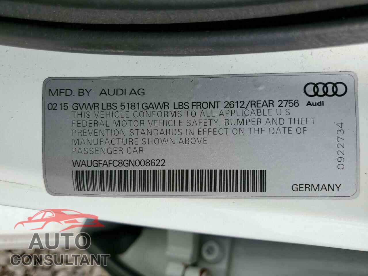 AUDI A6 2016 - WAUGFAFC8GN008622