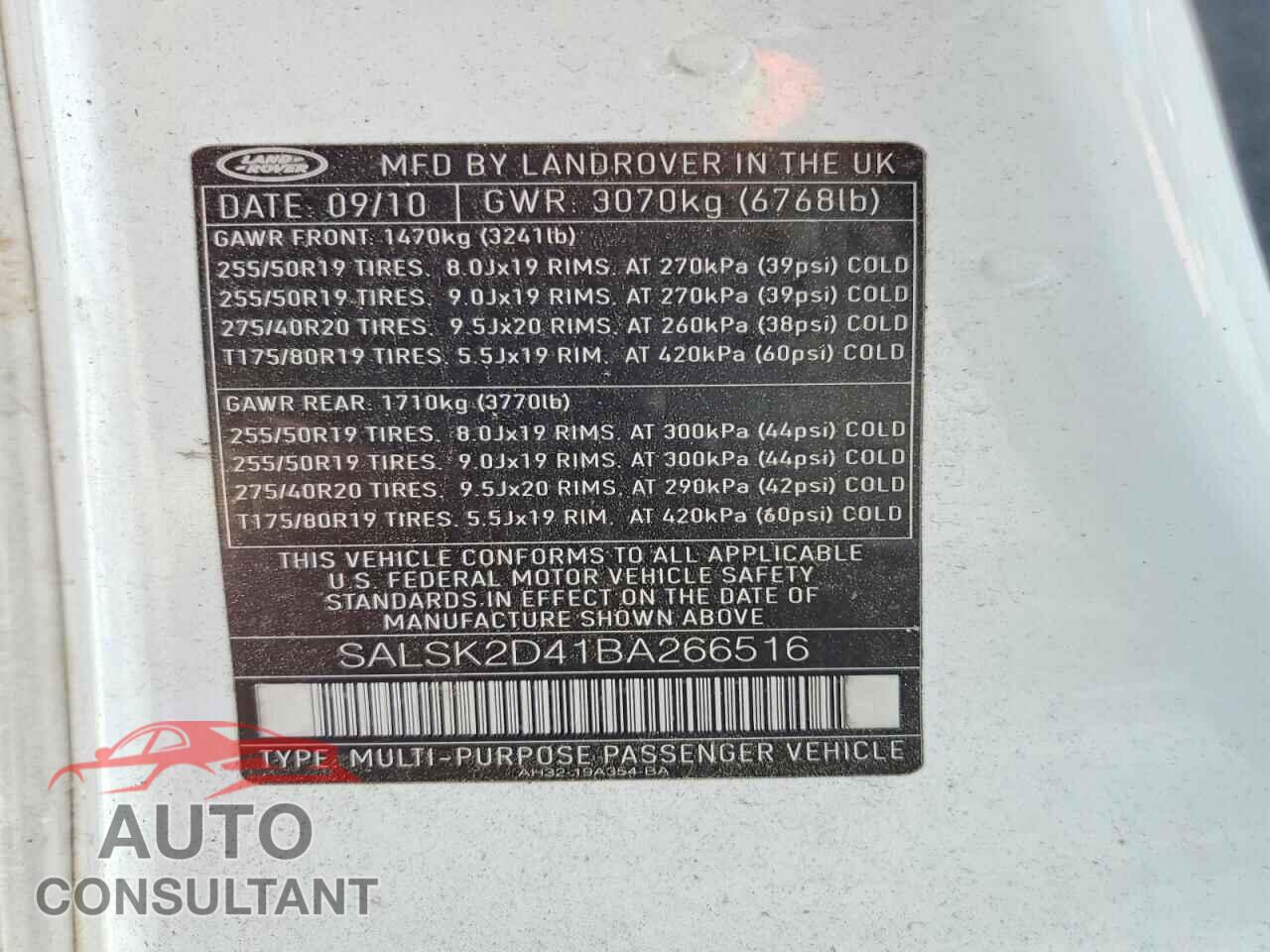 LAND ROVER RANGEROVER 2011 - SALSK2D41BA266516