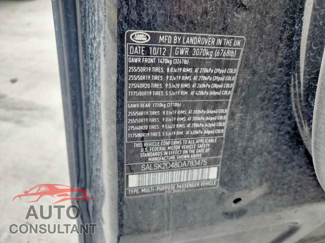 LAND ROVER RANGEROVER 2013 - SALSK2D48DA783475