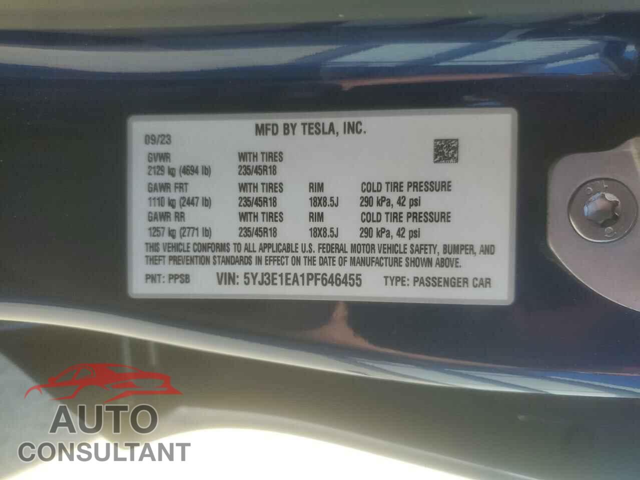 TESLA MODEL 3 2023 - 5YJ3E1EA1PF646455