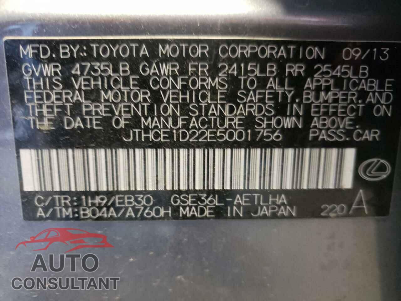 LEXUS IS 2014 - JTHCE1D22E5001756