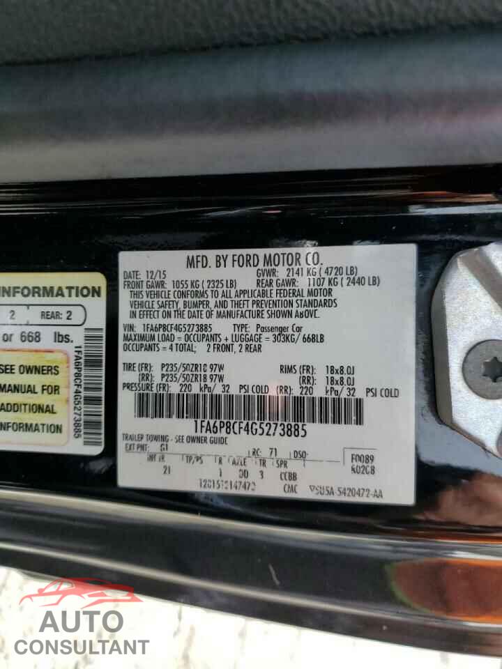 FORD MUSTANG 2016 - 1FA6P8CF4G5273885