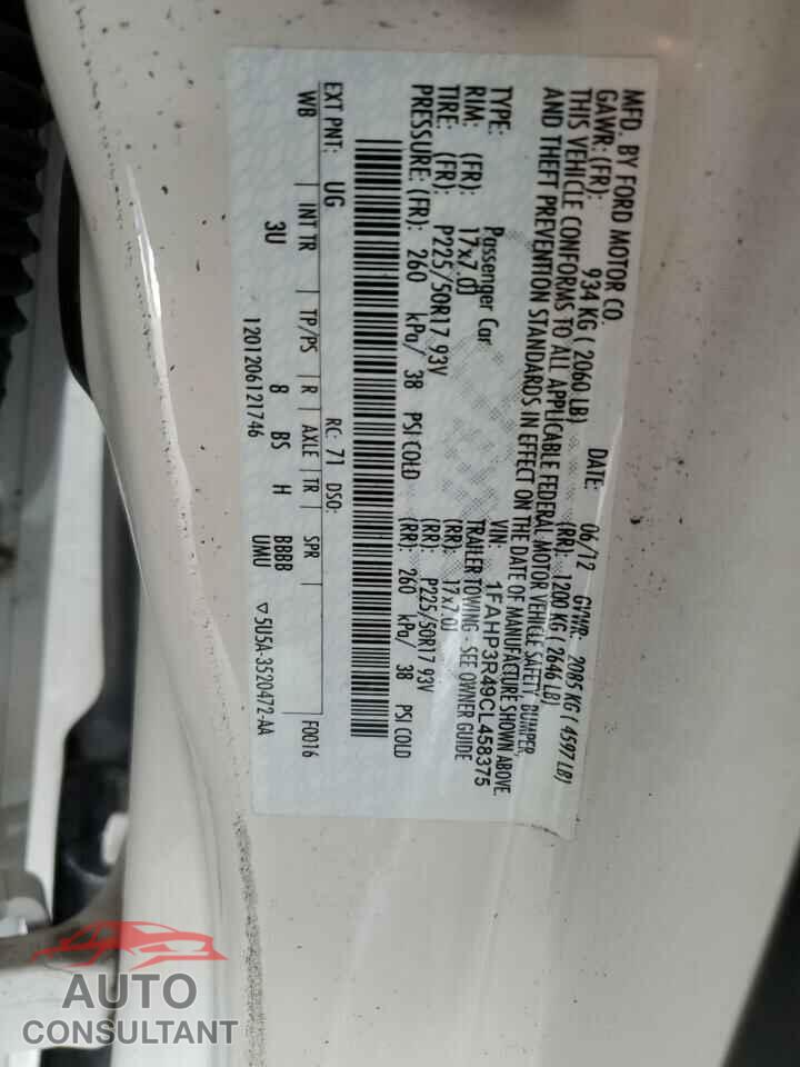 FORD FOCUS 2012 - 1FAHP3R49CL458375