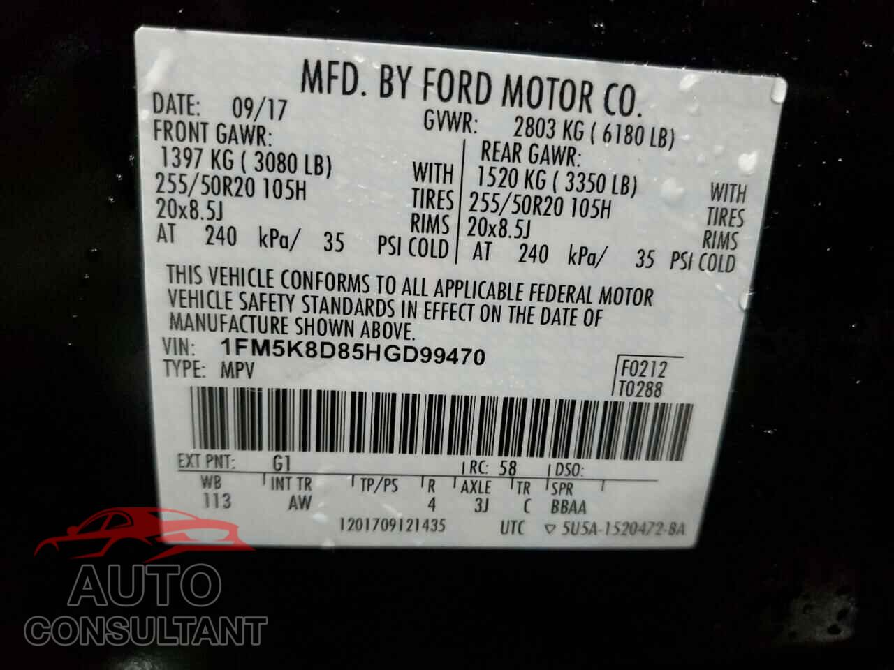 FORD EXPLORER 2017 - 1FM5K8D85HGD99470