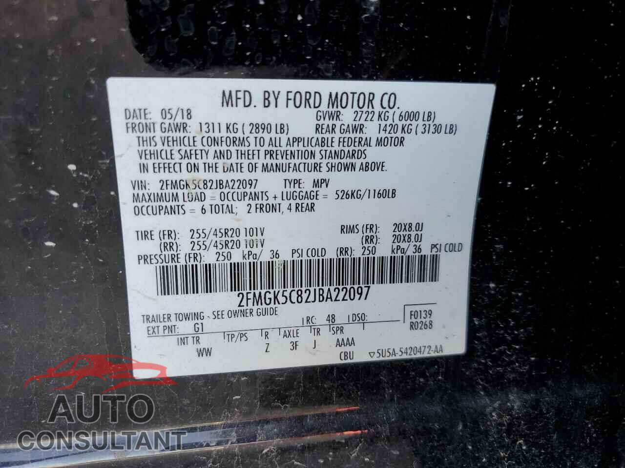 FORD FLEX 2018 - 2FMGK5C82JBA22097