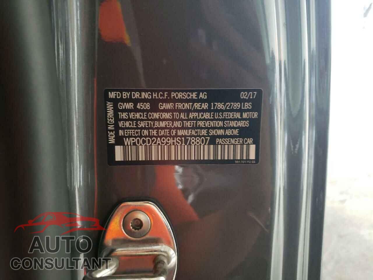 PORSCHE 911 2017 - WP0CD2A99HS178807