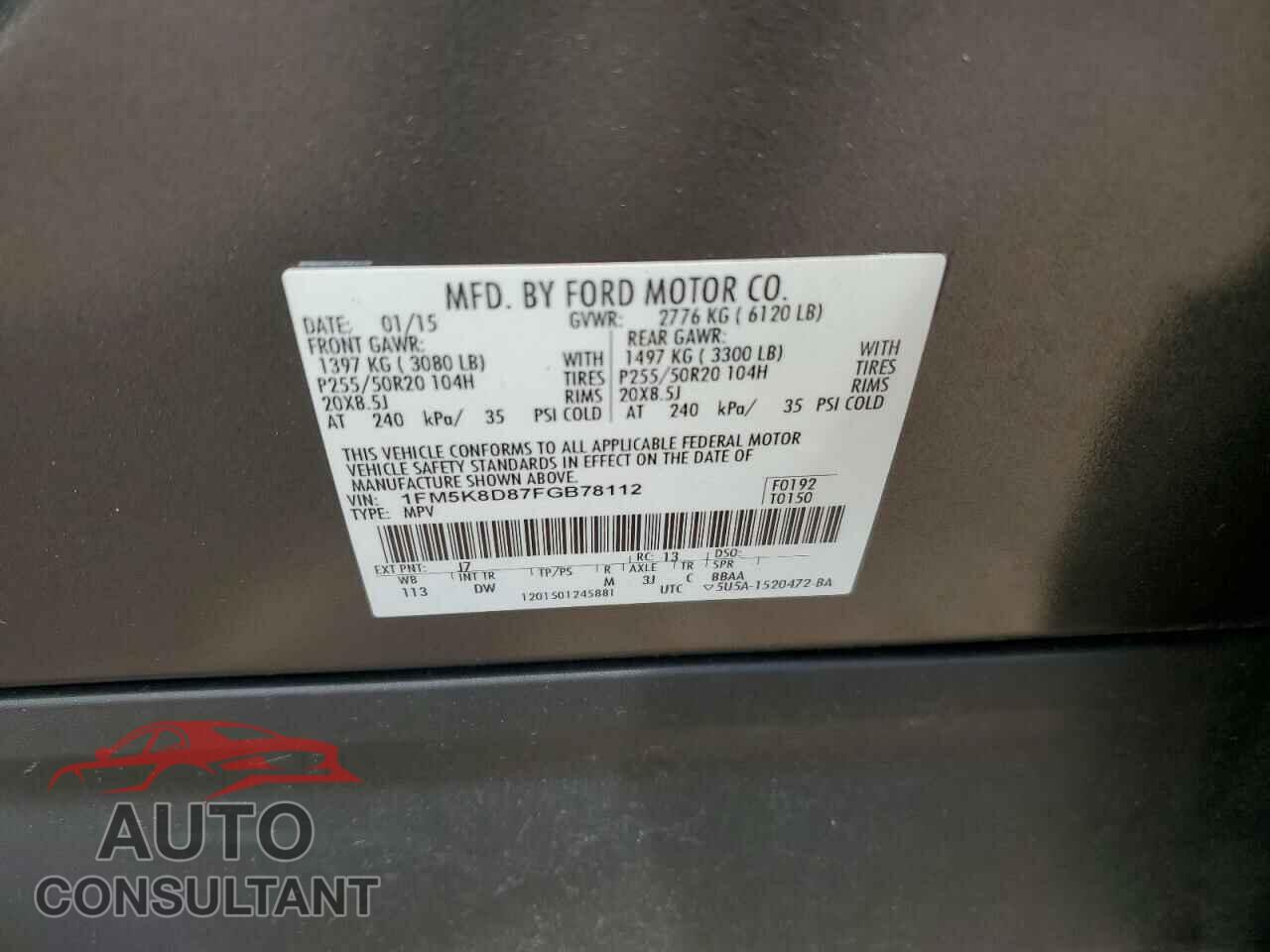 FORD EXPLORER 2015 - 1FM5K8D87FGB78112
