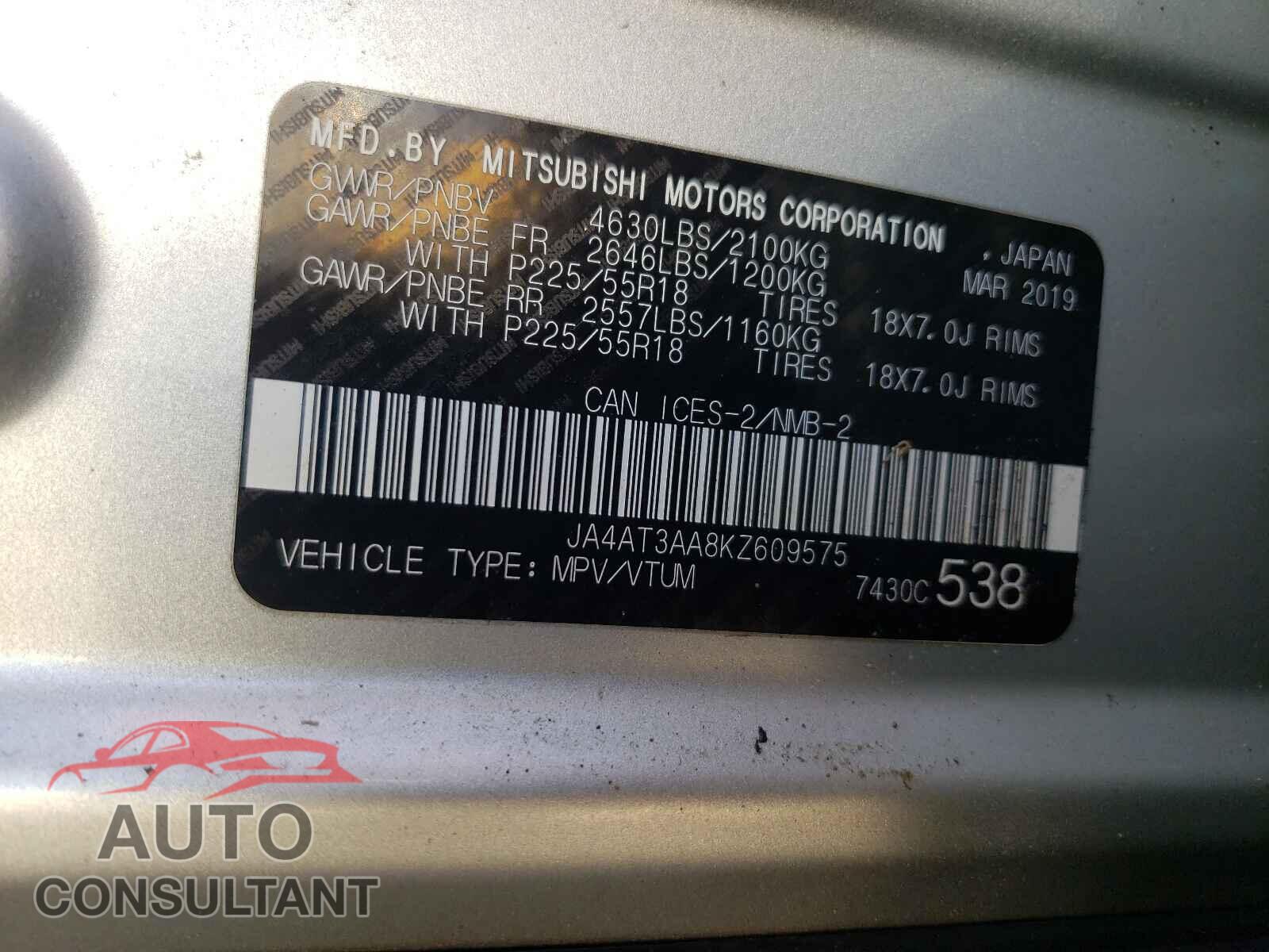 MITSUBISHI ECLIPSE 2019 - JA4AT3AA8KZ609575