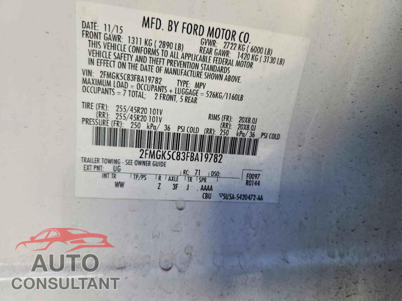 FORD FLEX 2015 - 2FMGK5C83FBA19782