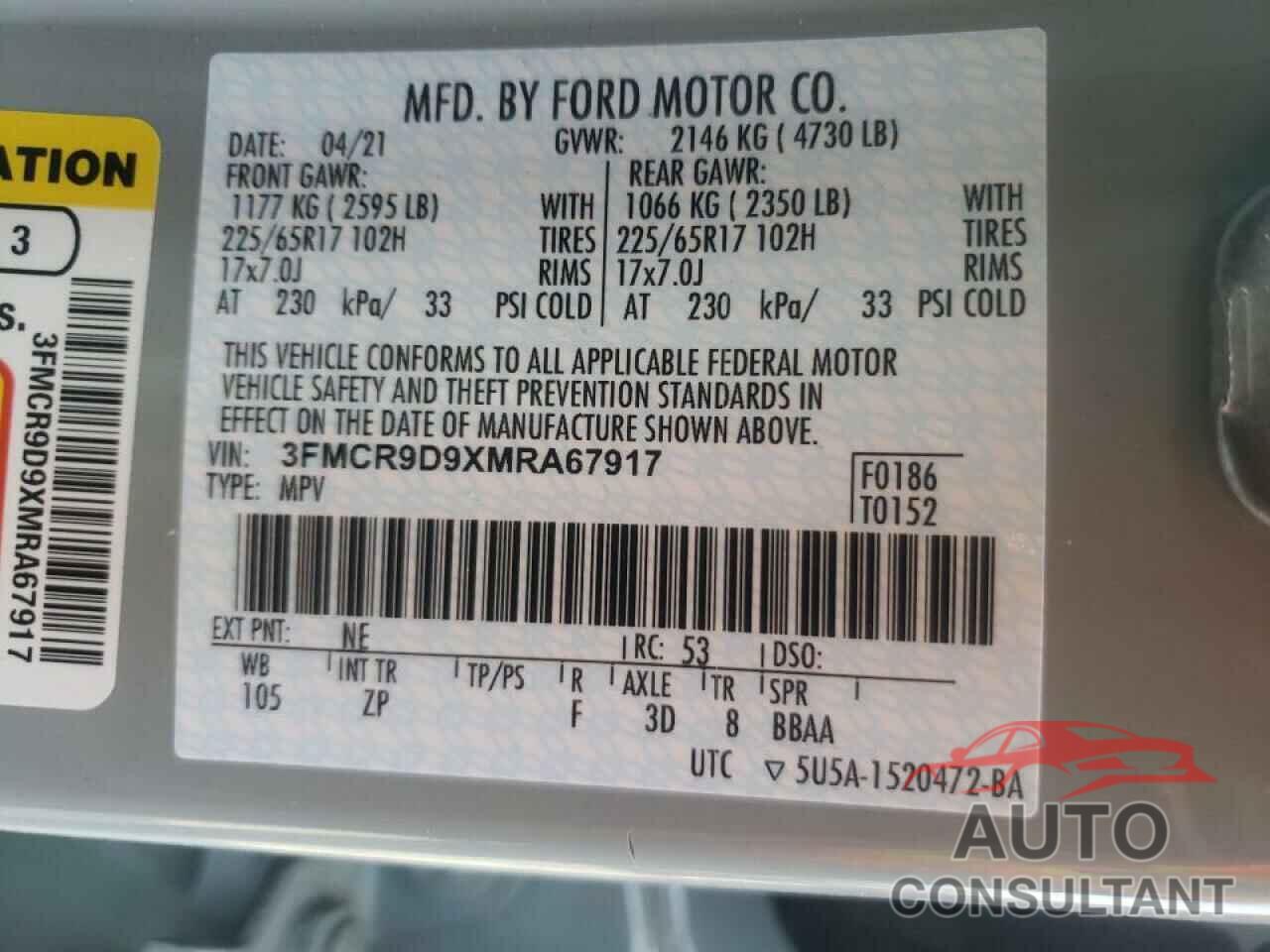 FORD BRONCO 2021 - 3FMCR9D9XMRA67917
