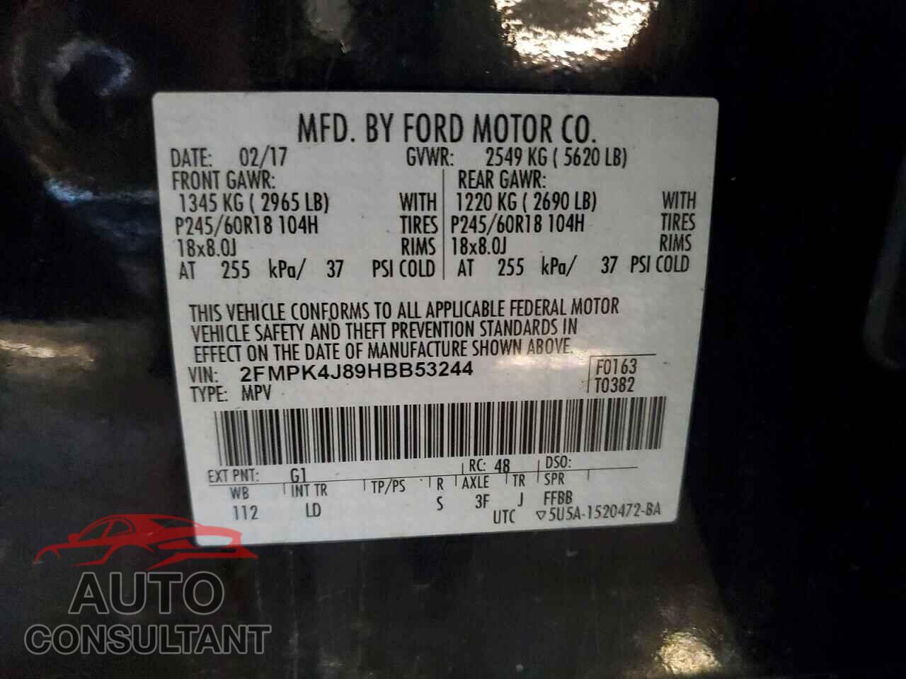 FORD EDGE 2017 - 2FMPK4J89HBB53244