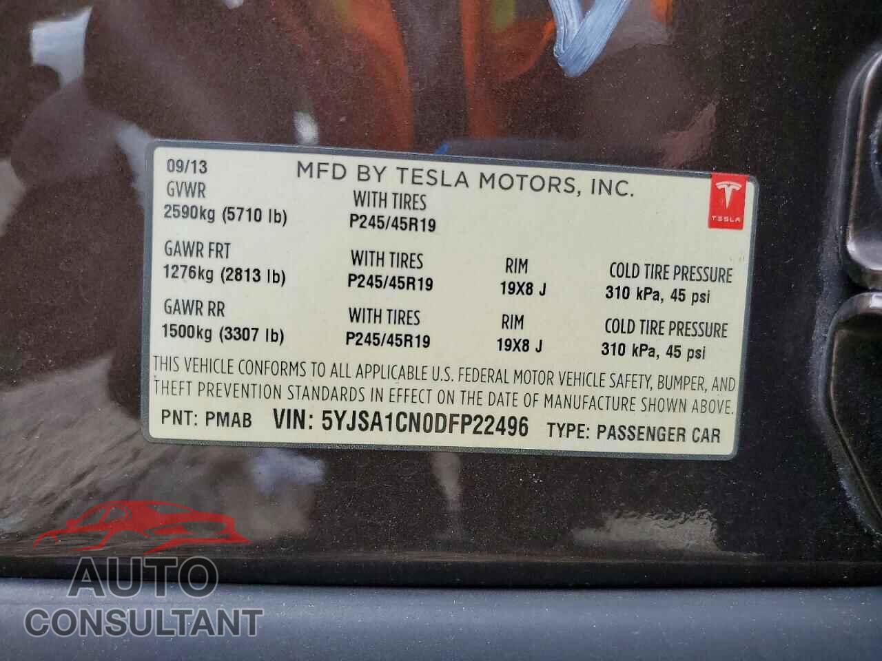 TESLA MODEL S 2013 - 5YJSA1CN0DFP22496