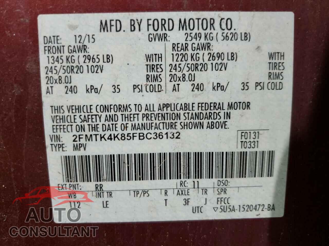 FORD EDGE 2015 - 2FMTK4K85FBC36132