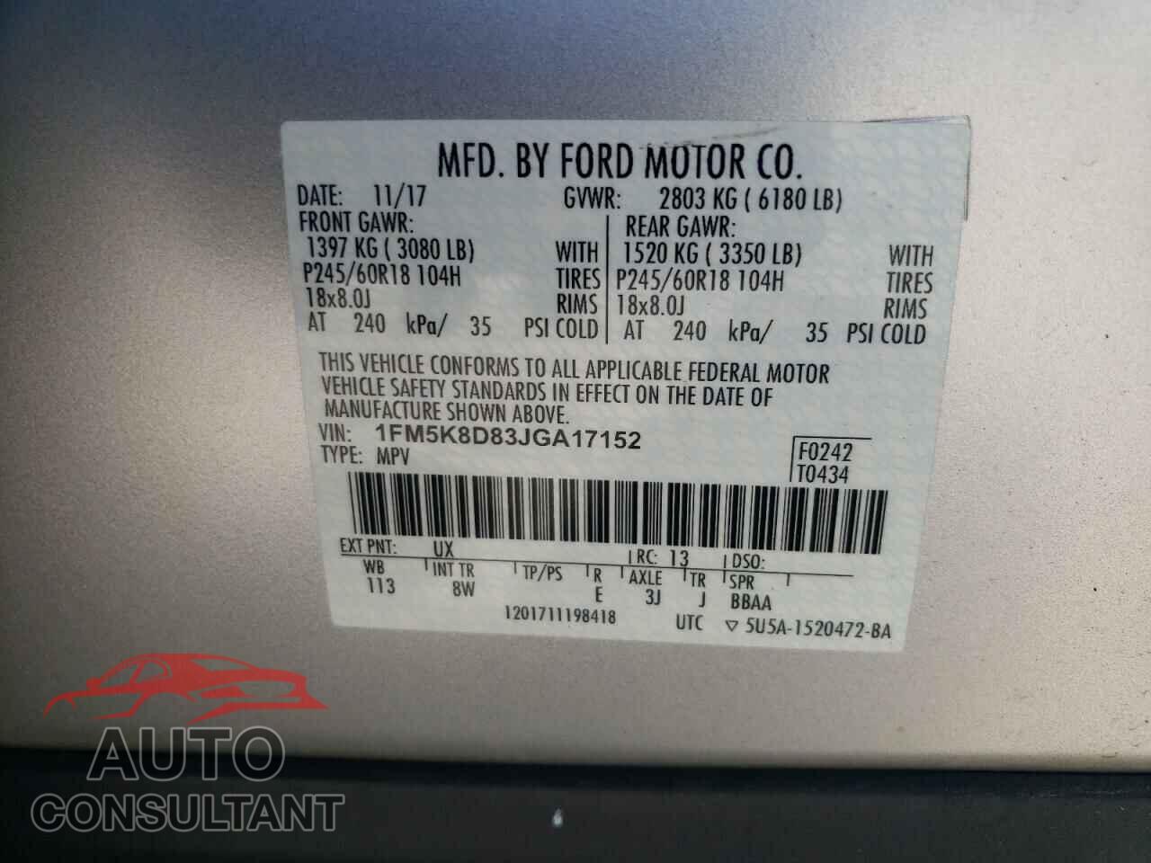 FORD EXPLORER 2018 - 1FM5K8D83JGA17152