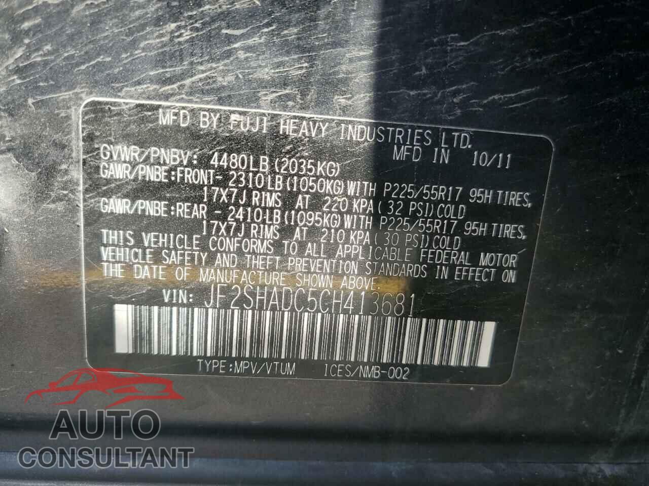 SUBARU FORESTER 2012 - JF2SHADC5CH413681