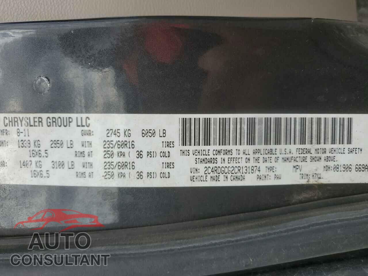 DODGE CARAVAN 2012 - 2C4RDGCG2CR131874