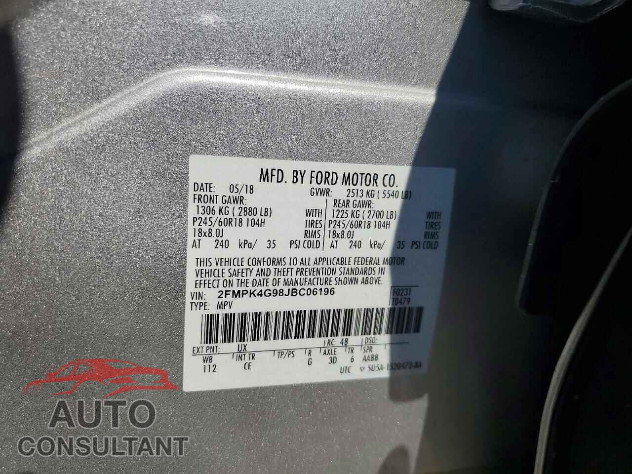 FORD EDGE 2018 - 2FMPK4G98JBC06196