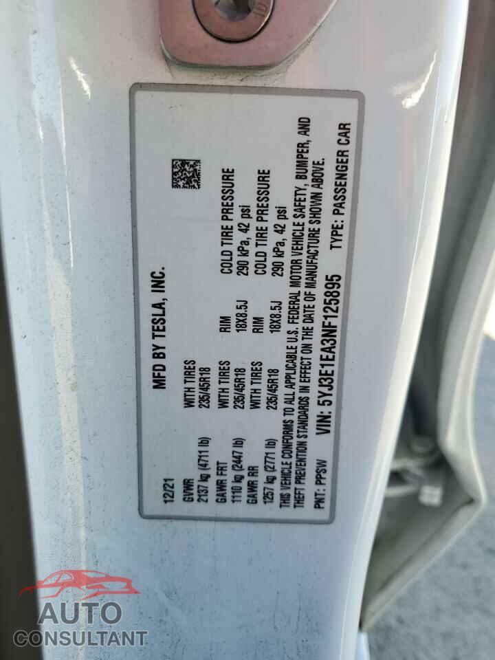 TESLA MODEL 3 2022 - 5YJ3E1EA3NF125895