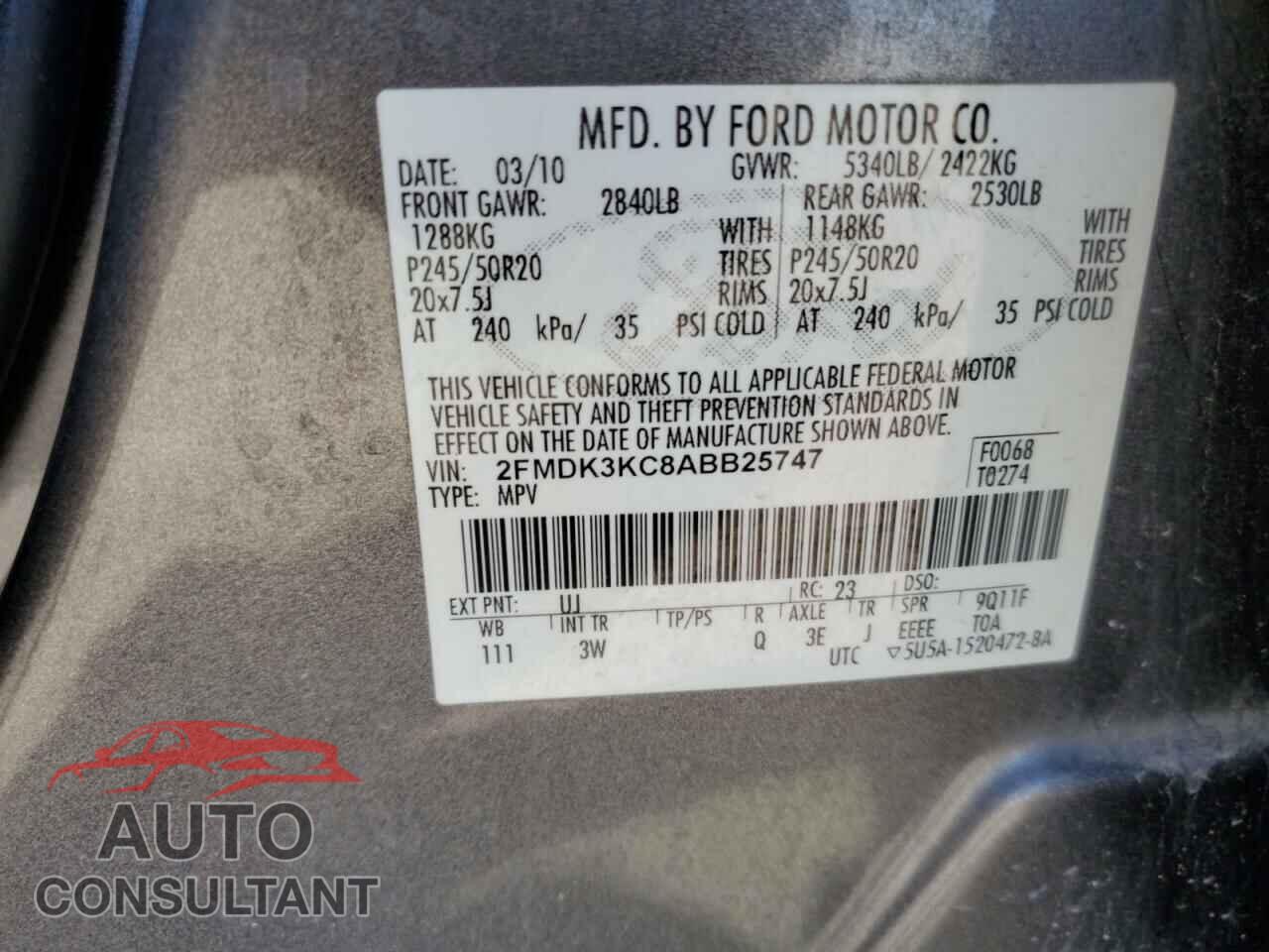 FORD EDGE 2010 - 2FMDK3KC8ABB25747