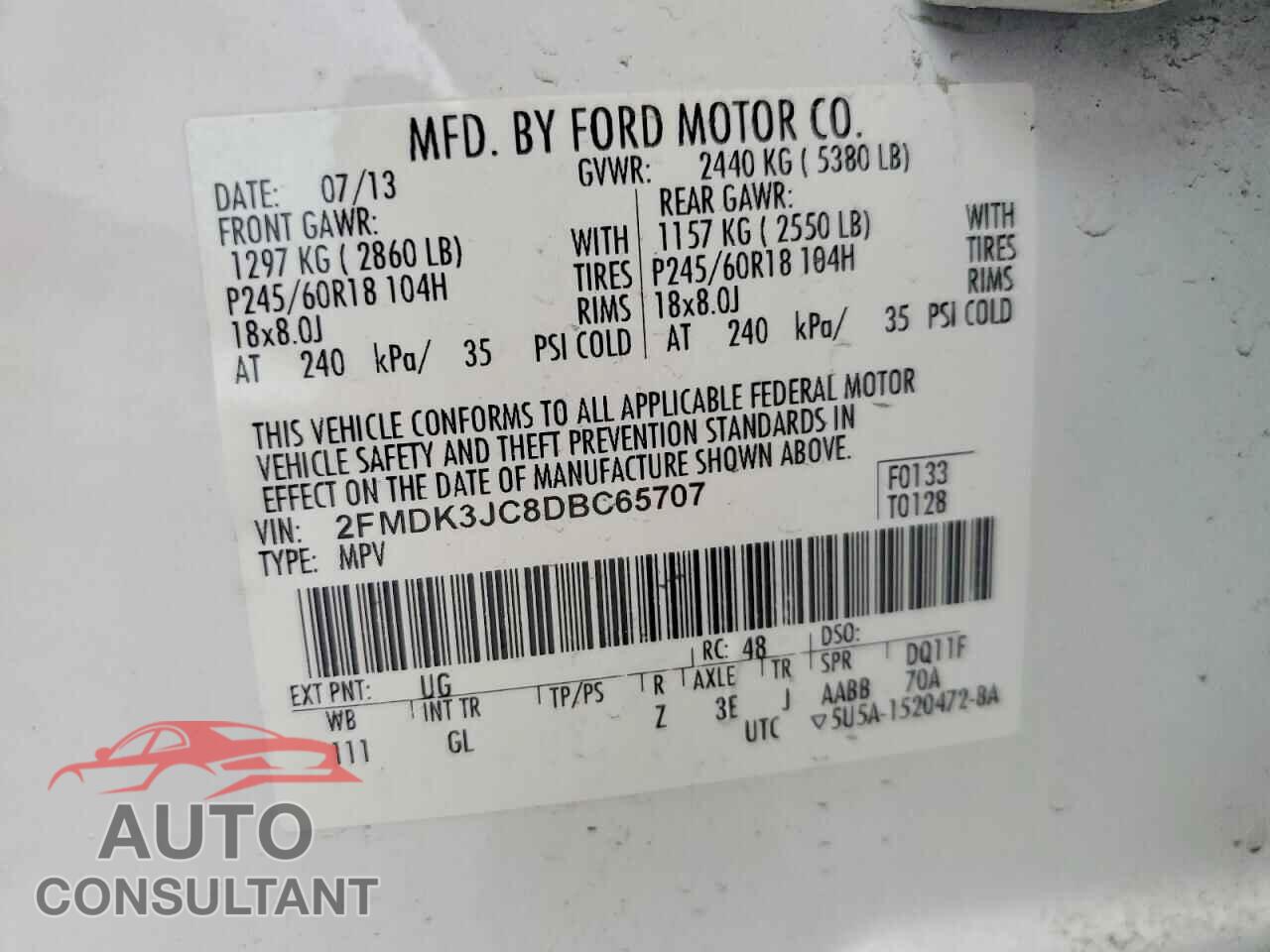 FORD EDGE 2013 - 2FMDK3JC8DBC65707