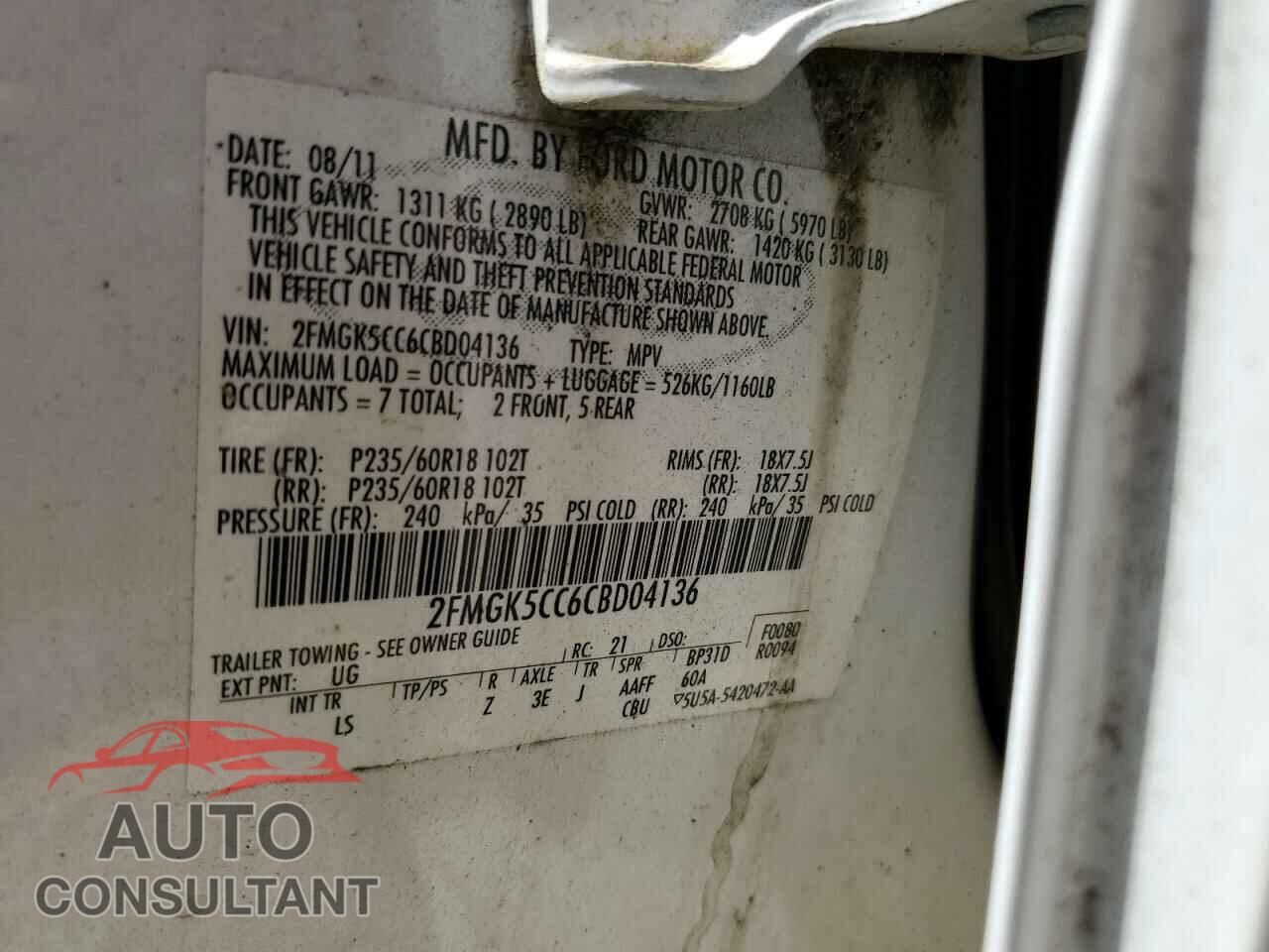 FORD FLEX 2012 - 2FMGK5CC6CBD04136