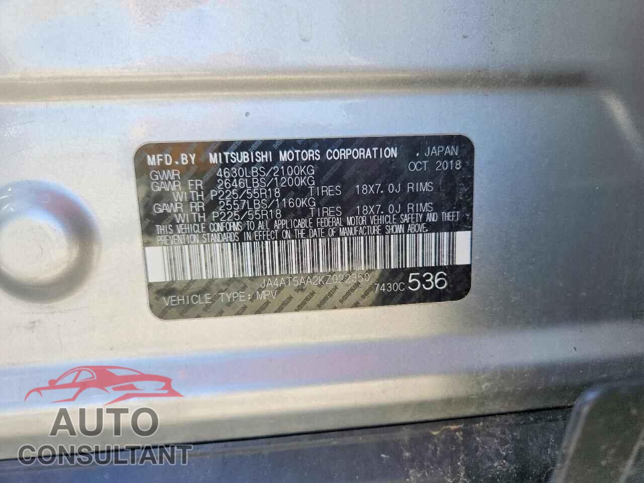 MITSUBISHI ECLIPSE 2019 - JA4AT5AA2KZ022350