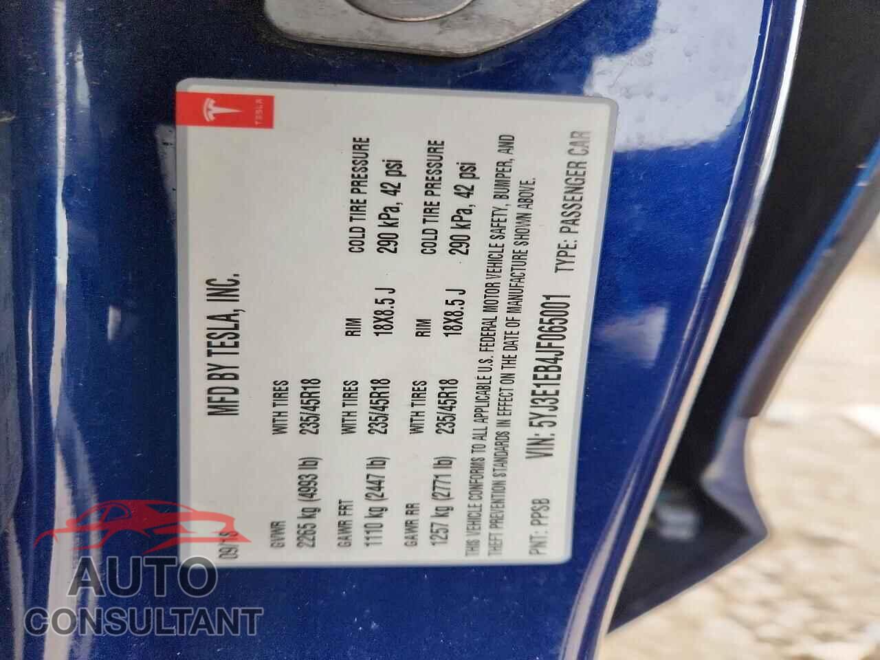 TESLA MODEL 3 2018 - 5YJ3E1EB4JF065001