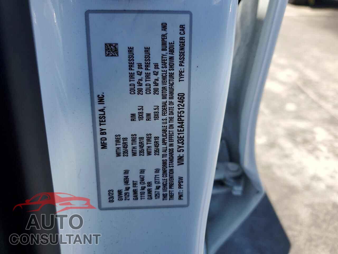 TESLA MODEL 3 2023 - 5YJ3E1EA4PF512460