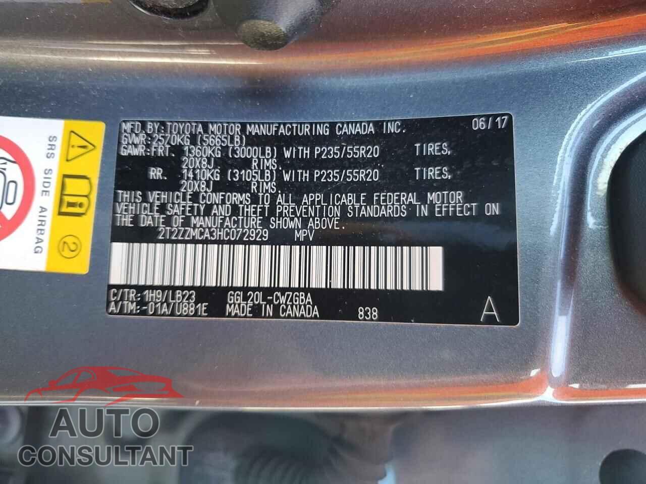 LEXUS RX350 2017 - 2T2ZZMCA3HC072929