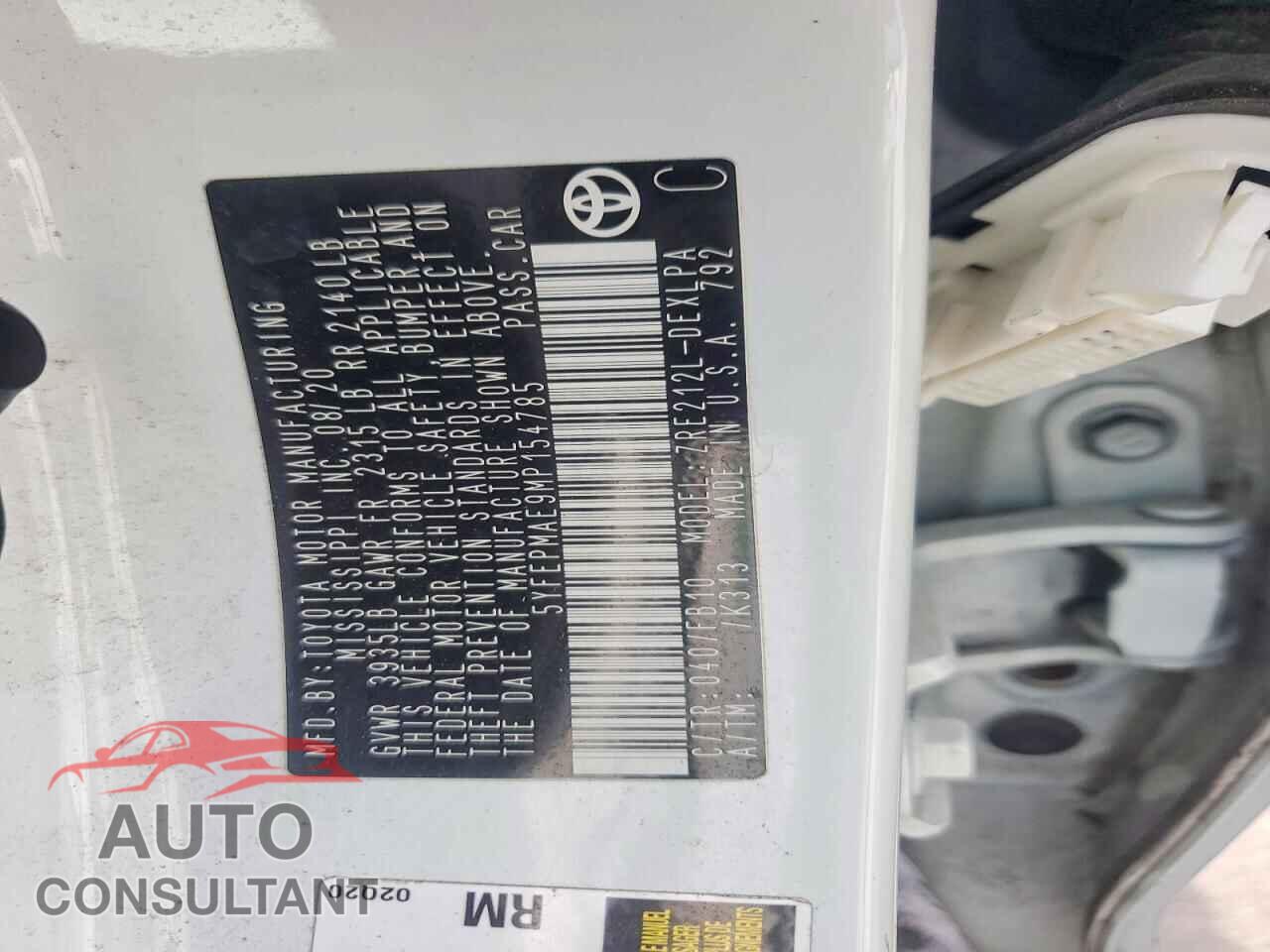 TOYOTA COROLLA 2021 - 5YFEPMAE9MP154785
