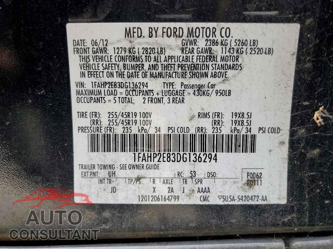 FORD TAURUS 2013 - 1FAHP2E83DG136294