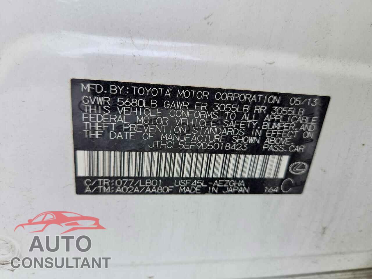 LEXUS LS460 2013 - JTHCL5EF9D5018423