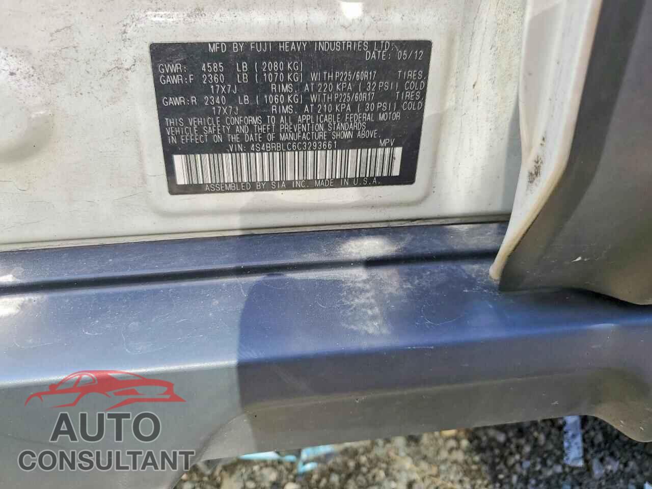 SUBARU OUTBACK 2012 - 4S4BRBLC6C3293661