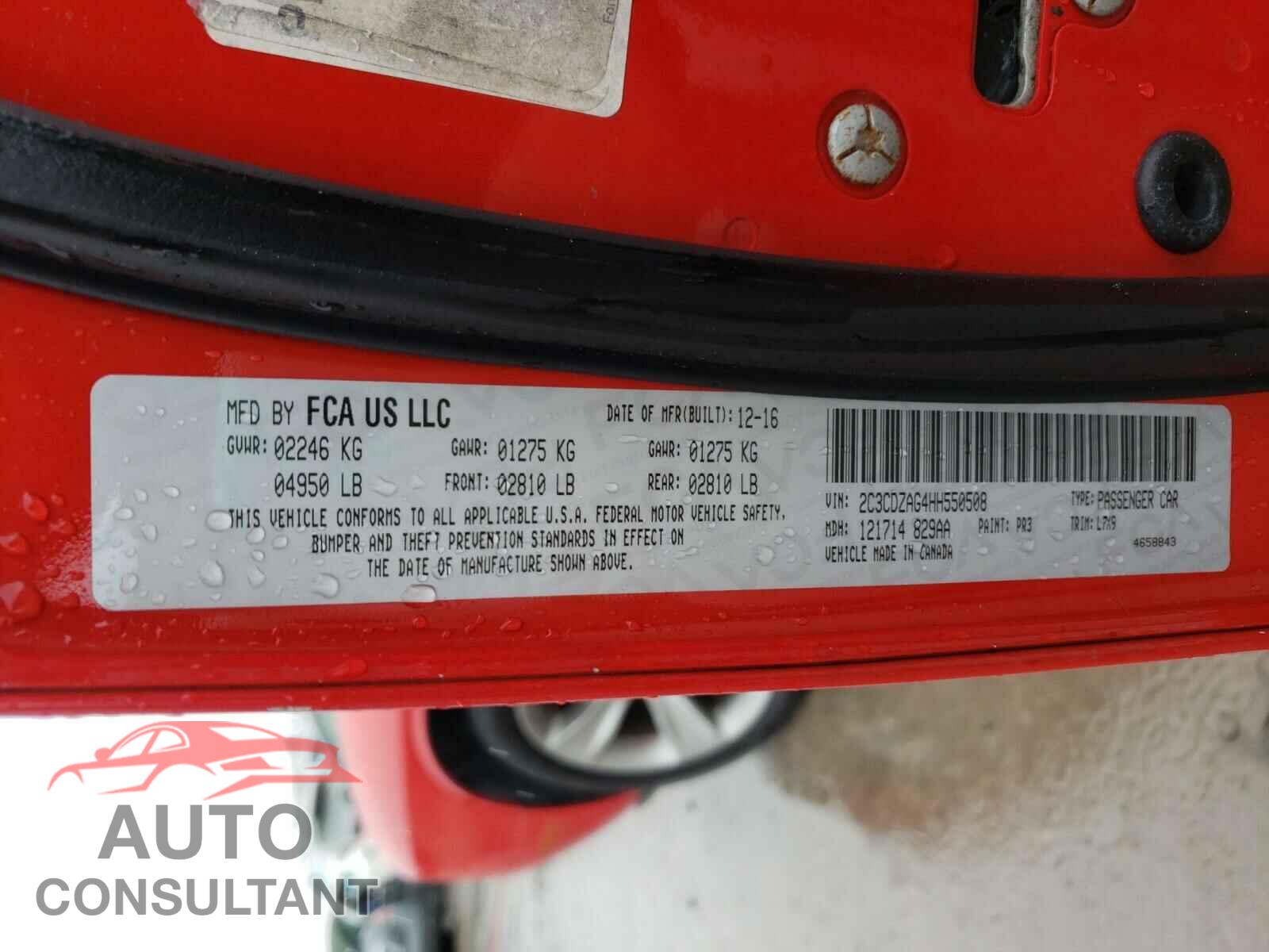 DODGE CHALLENGER 2017 - 2C3CDZAG4HH550508