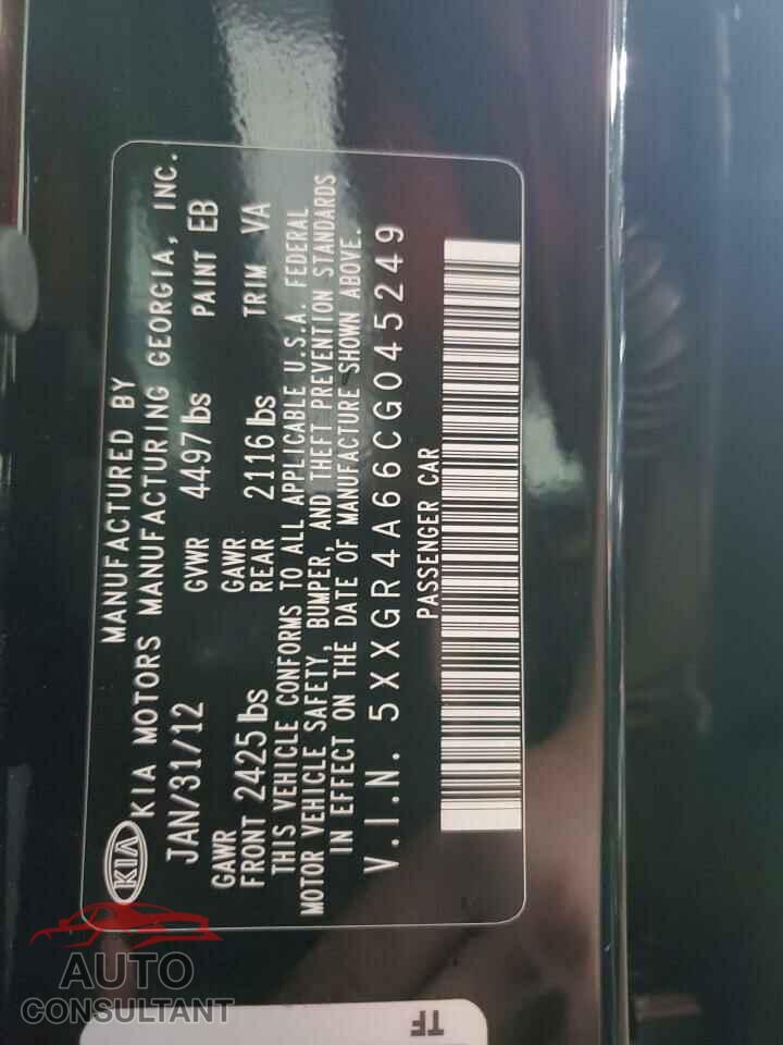 KIA OPTIMA 2012 - 5XXGR4A66CG045249