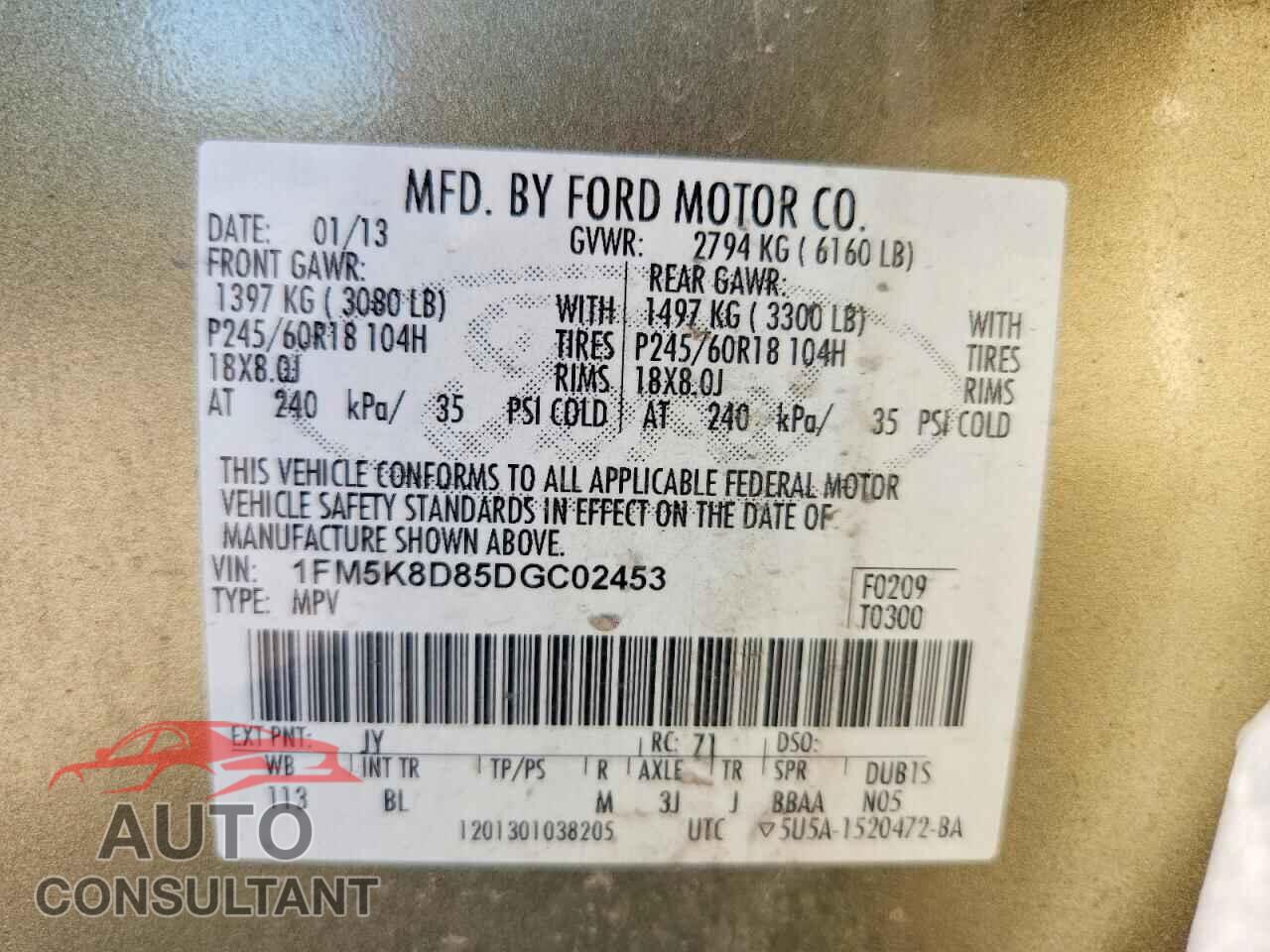 FORD EXPLORER 2013 - 1FM5K8D85DGC02453