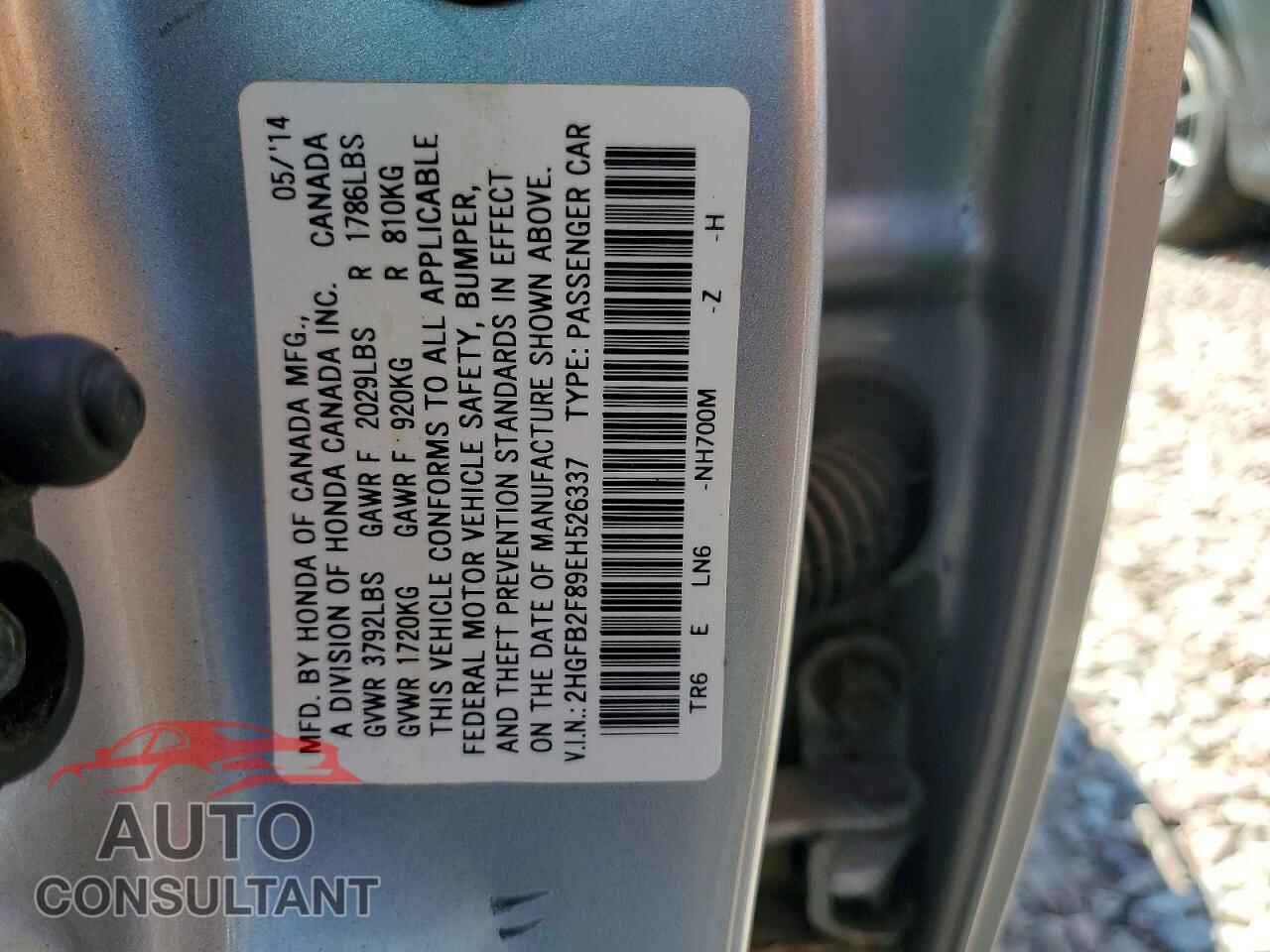 HONDA CIVIC 2014 - 2HGFB2F89EH526337